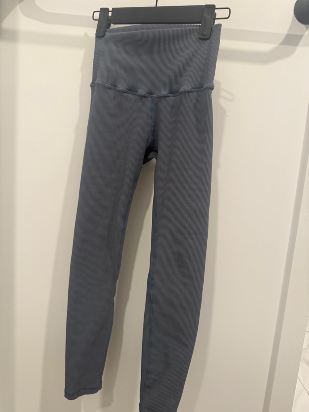 High-Waist Ribbed Leggings in Slate Blue